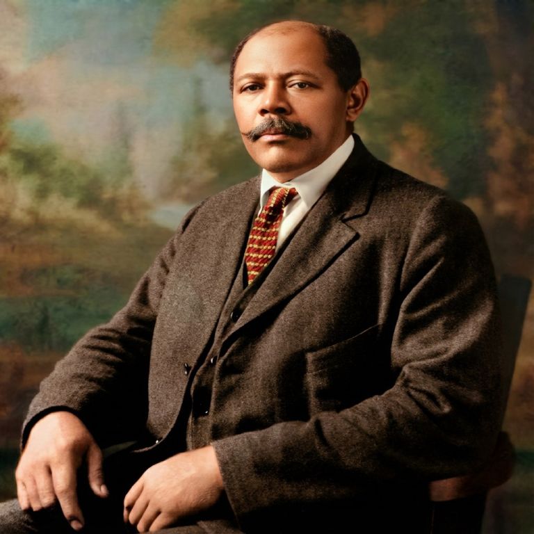 Restored and colorized vintage photo: Seated man in a brown suit